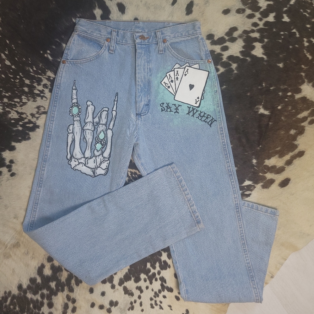 Hand painted wrangler western jeans